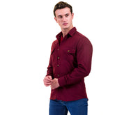 Solid Burgandy Mens Slim Fit Designer Dress Shirt - tailored Cotton Shirts for Work and Casual Wear